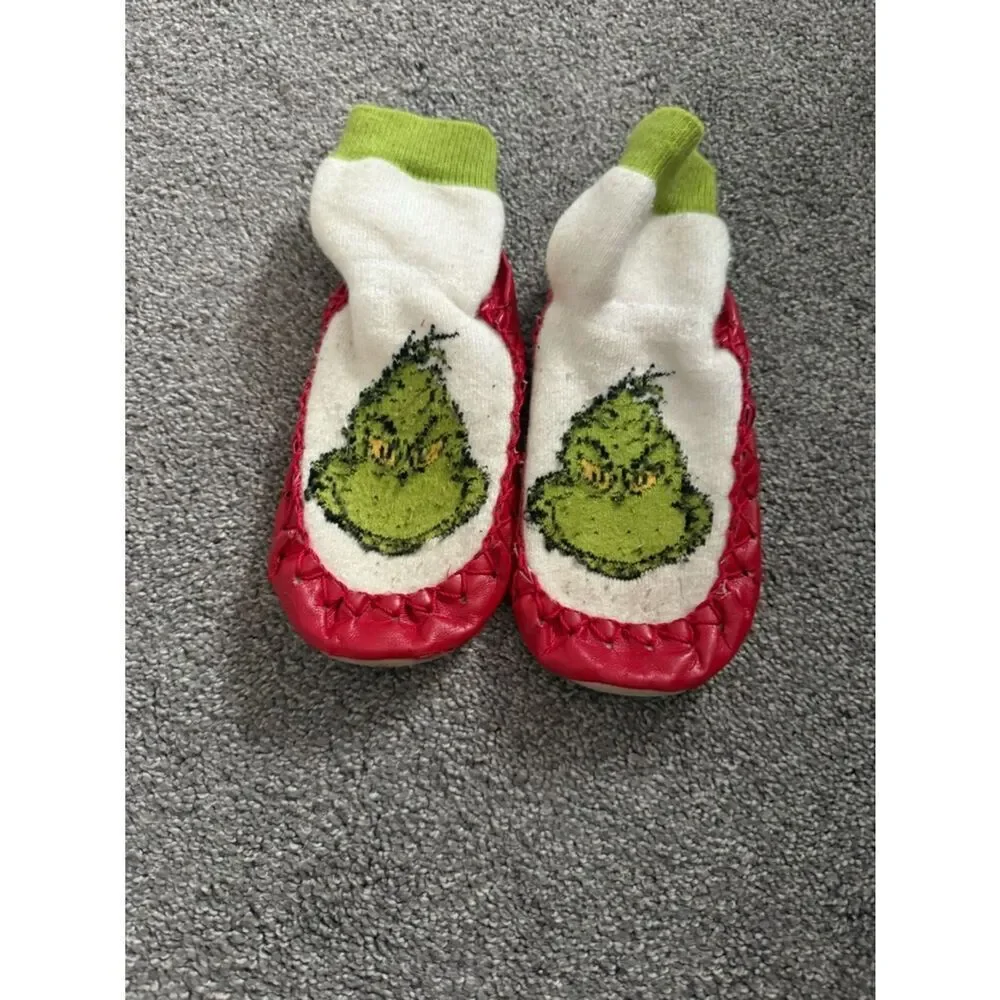 Hanna Andersson Grinch Moccasin Slippers Sz 10-12